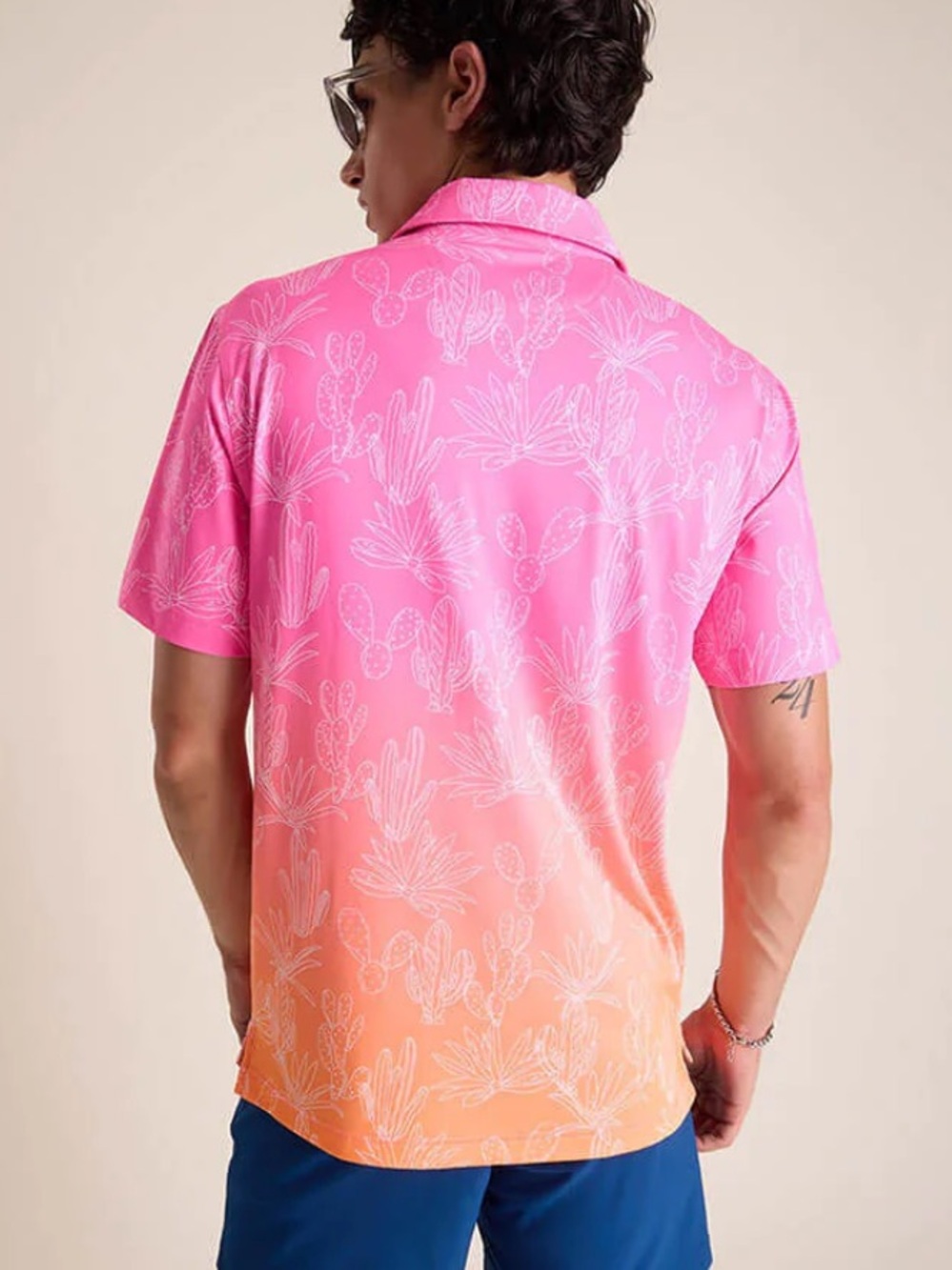 chubbies Men’s Sunset Succulent Ombre Polo - Pink to Orange - Size Large - Picture 2 of 5